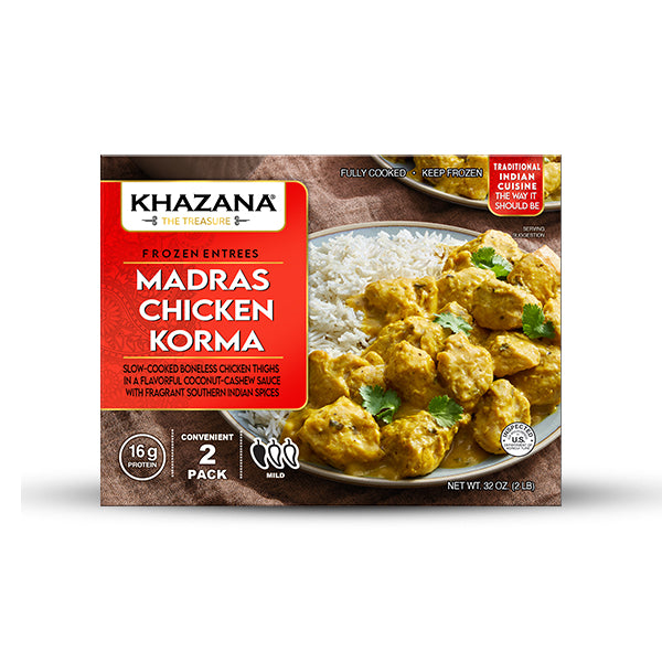 Khazana Madras Chicken Korma packaging on a white background