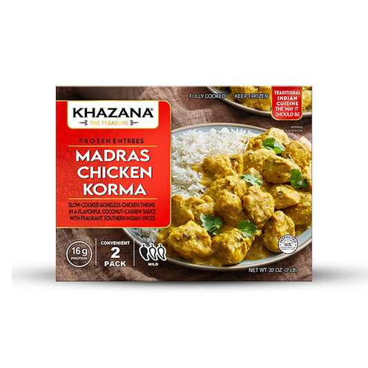 Khazana Madras Chicken Korma packaging on a white background